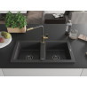 Mexen Mario Granit-Spüle 2-Kammer mit Küchenarmatur Flora, schwarz gesprenkelt - 6504-76-670401-75-B