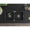 Mexen Mario Granitspüle 2-Kammer mit Küchenarmatur Flora, schwarz - 6504-77-670401-07