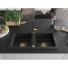 Mexen Mario Granitspüle 2-Kammer mit Küchenarmatur Flora, schwarz - 6504-77-670401-57-G
