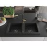 Mexen Mario Granitspüle 2-fach mit Küchenarmatur Flora, schwarz - 6504-77-670401-57-B