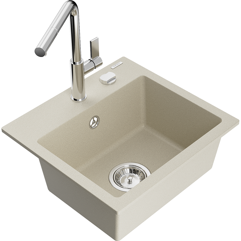 Mexen Milo Granitspüle 1-beckig mit Küchenarmatur Flora, beige - 6505-69-670401-00