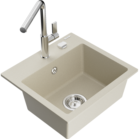 Mexen Milo Granitspüle 1-beckig mit Küchenarmatur Flora, beige - 6505-69-670401-00