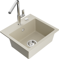 Mexen Milo Granitspüle 1-beckig mit Küchenarmatur Flora, beige - 6505-69-670401-00