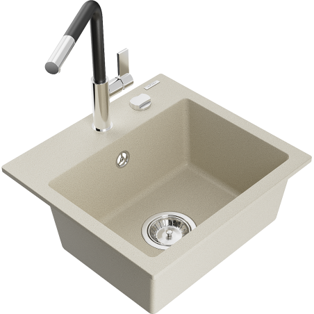 Mexen Milo Granitspüle 1-Becken mit Küchenarmatur Flora, Beige - 6505-69-670401-07
