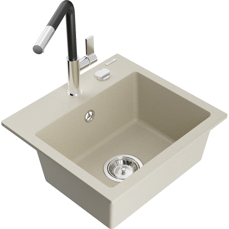 Mexen Milo Granitspüle 1-beckig mit Küchenarmatur Flora, beige - 6505-69-670401-07