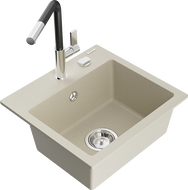 Mexen Milo Granitspüle 1-Becken mit Küchenarmatur Flora, Beige - 6505-69-670401-07