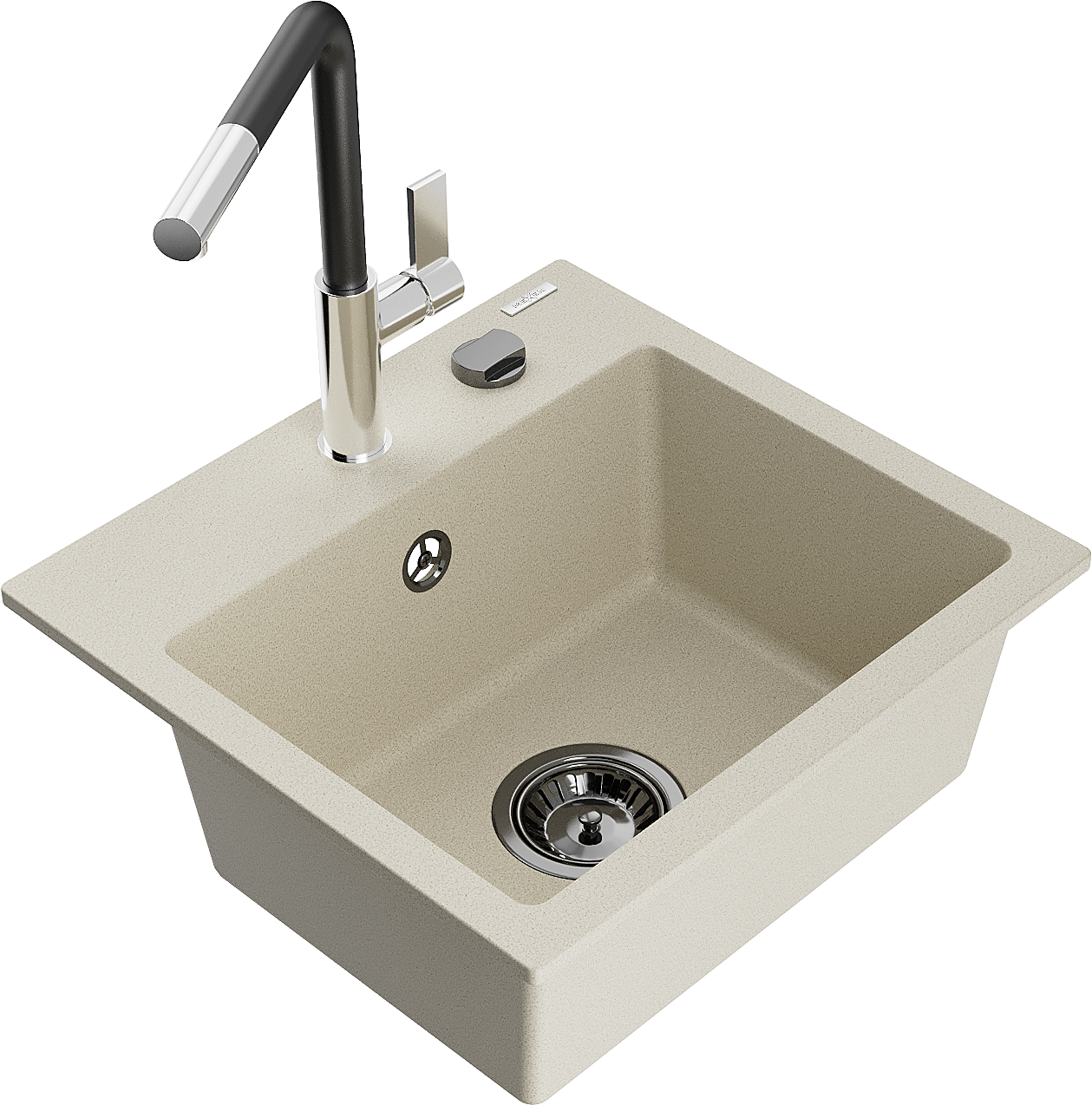 Mexen Milo 1-Becken-Granitspüle mit Mischbatterie Flora, Beige - 6505-69-670401-07-B