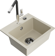 Mexen Milo Granitspüle 1-Becken mit Küchenarmatur Flora, Beige - 6505-69-670401-07-B