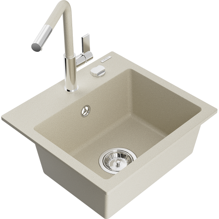 Mexen Milo Granitspüle 1-Becken mit Küchenarmatur Flora, beige - 6505-69-670401-09
