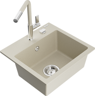 Mexen Milo Granitspüle 1-beckig mit Küchenarmatur Flora, beige - 6505-69-670401-09