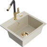 Mexen Milo Granitspüle 1-becken mit Küchenarmatur Flora, beige - 6505-69-670401-57-G