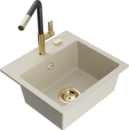 Mexen Milo Granitspüle 1-becken mit Küchenarmatur Flora, beige - 6505-69-670401-57-G