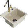 Mexen Milo Granitspüle 1-beckig mit Küchenarmatur Flora, beige - 6505-69-670401-57-B
