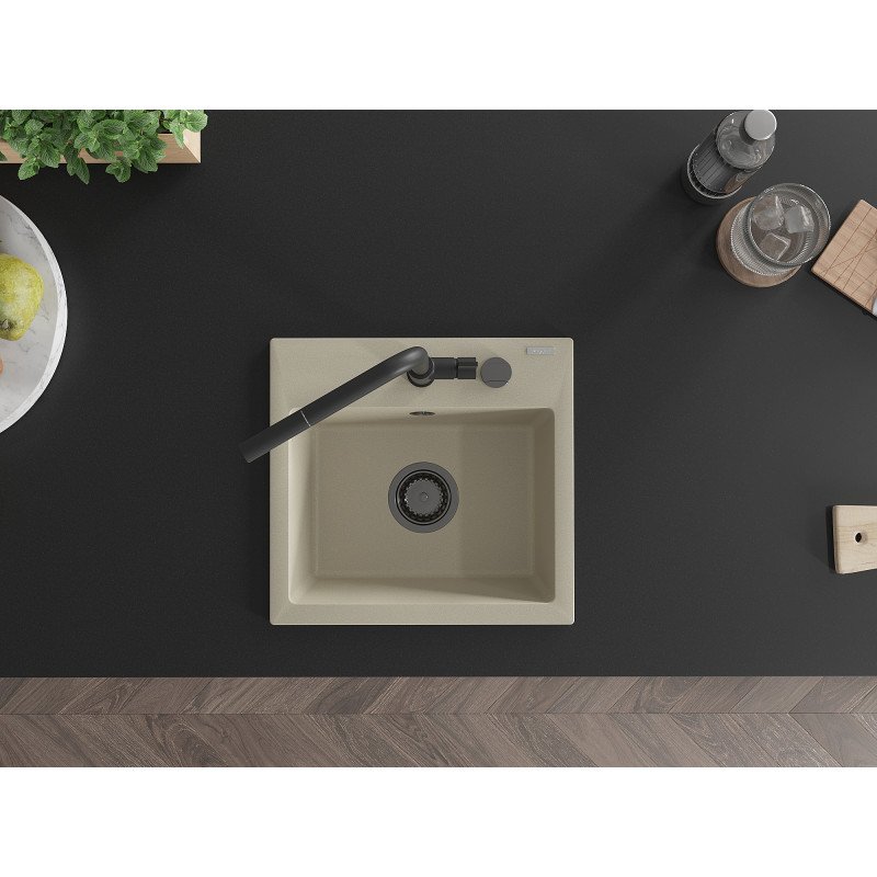 Mexen Milo Granitspüle 1-Becken mit Küchenarmatur Flora, beige - 6505-69-670401-70-B