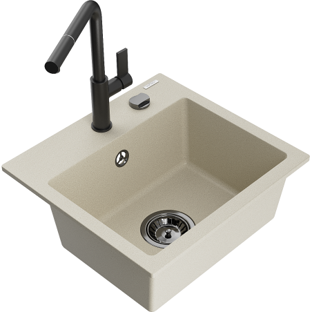 Mexen Milo Granitspüle 1-beckig mit Küchenarmatur Flora, beige - 6505-69-670401-70-B