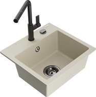 Mexen Milo Granitspüle 1-Becken mit Küchenarmatur Flora, beige - 6505-69-670401-70-B