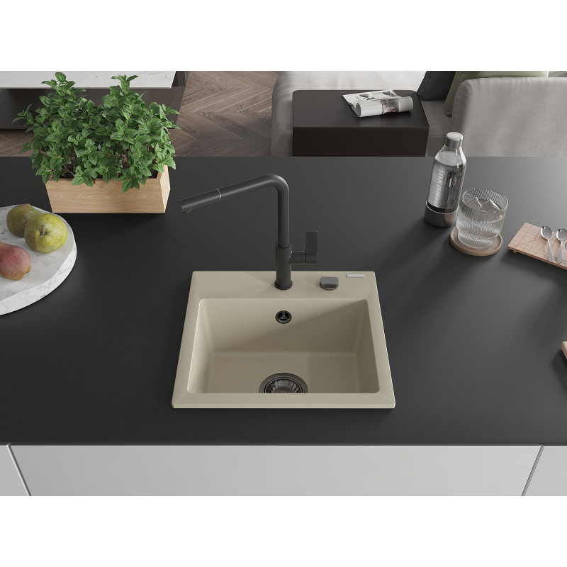 Mexen Milo Granitspüle 1-Becken mit Küchenarmatur Flora, beige - 6505-69-670401-70-B