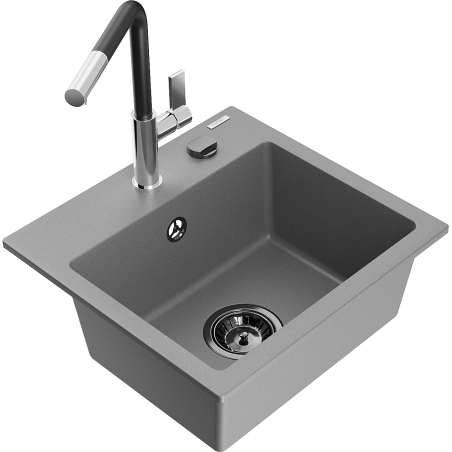 Mexen Milo Granitspüle 1-Becken mit Küchenarmatur Flora, grau - 6505-71-670401-07-B