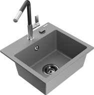 Mexen Milo Granitspüle 1-Becken mit Küchenarmatur Flora, grau - 6505-71-670401-07-B