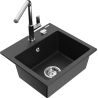 Mexen Milo Granitspüle 1-Becken mit Küchenarmatur Flora, schwarz/silber metallic - 6505-73-670401-00