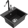Mexen Milo Granitspüle 1-Becken mit Küchenarmatur Flora, schwarz/silber metallic - 6505-73-670401-07