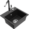 Mexen Milo Granitspüle 1-beckig mit Küchenarmatur Flora, schwarz/silber-metallic - 6505-73-670401-07