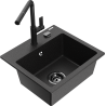 Mexen Milo Granitspüle 1-beckig mit Küchenarmatur Flora, schwarz/silber metallic - 6505-73-670401-70-B