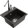 Mexen Milo Granitspüle 1-Becken mit Küchenarmatur Flora, schwarz/gold metallic - 6505-75-670401-00