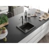 Mexen Milo Granitspüle 1-Kammer mit Küchenarmatur Flora, schwarz/gold metallic - 6505-75-670401-07