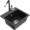 Mexen Milo Granitspüle 1-Becken mit Küchenarmatur Flora, schwarz/goldener Metallic - 6505-75-670401-07