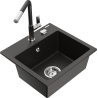 Mexen Milo Granitspüle 1-Kammer mit Küchenarmatur Flora, schwarz/gold metallic - 6505-75-670401-07