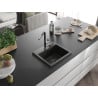 Mexen Milo Granitspüle 1-Kammer mit Küchenarmatur Flora, schwarz/gold metallic - 6505-75-670401-07-B