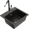 Mexen Milo Granitspüle 1-Kammer mit Küchenarmatur Flora, schwarz/gold metallic - 6505-75-670401-07-B