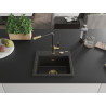 Mexen Milo Granitspüle 1-beckig mit Küchenarmatur Flora, Schwarz/Gold Metallic - 6505-75-670401-57-G