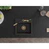 Mexen Milo Granitspüle 1-beckig mit Küchenarmatur Flora, Schwarz/Gold Metallic - 6505-75-670401-57-G