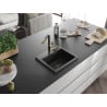 Mexen Milo Granitspüle 1-Becken mit Küchenarmatur Flora, schwarz/goldener Metallic - 6505-75-670401-57-B