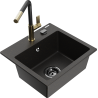Mexen Milo Granitspüle 1-beckig mit Küchenarmatur Flora, schwarz/goldmetallik - 6505-75-670401-57-B