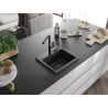 Mexen Milo Granitspüle 1-Becken mit Küchenarmatur Flora, schwarz/goldener Metallic - 6505-75-670401-70-B