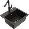 Mexen Milo Granitspüle 1-Becken mit Küchenarmatur Flora, schwarz/goldener Metallic - 6505-75-670401-70-B