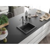 Mexen Milo Granitspüle 1-beckig mit Küchenarmatur Flora, schwarz gesprenkelt - 6505-76-670401-07-B