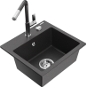 Mexen Milo Granitspüle 1-Becken mit Küchenarmatur Flora, schwarz/gold metallic - 6505-76-670401-08