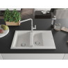 Mexen Gaspar Granitspüle 1,5-Becken mit Abtropffläche und Küchenarmatur Flora, Weiß - 6507-20-670401-00