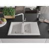 Mexen Gaspar Granit-Spüle 1,5-Becken mit Abtropffläche und Küchenarmatur Flora, weiß - 6507-20-670401-02
