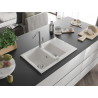 Mexen Gaspar Granitspüle 1,5-becken mit Abtropffläche und Küchenarmatur Flora, Weiß - 6507-20-670401-06