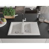 Mexen Gaspar Granitspüle 1,5 Becken mit Ablagefläche und Küchenarmatur Flora, weiß - 6507-20-670401-07