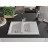 Mexen Gaspar Granitspüle 1,5-Becken mit Abtropffläche und Küchenarmatur Flora, weiß - 6507-20-670401-07