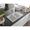Mexen Gaspar Granitspüle 1,5-Becken mit Abtropffläche und Küchenarmatur Flora, weiß - 6507-20-670401-07