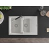 Mexen Gaspar Granitspüle 1,5-Becken mit Abtropffläche und Küchenarmatur Flora, weiß - 6507-20-670401-07
