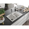 Mexen Gaspar Granitspüle 1,5-Becken mit Abtropffläche und Küchenarmatur Flora, weiß - 6507-20-670401-07-B
