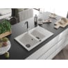 Mexen Gaspar Granitspüle 1,5-beckig mit Abtropffläche und Küchenarmatur Flora, weiß - 6507-20-670401-07-B
